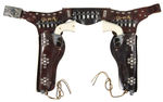 HUBLEY “COLT 45” CAP GUNS IN DOUBLE HOLSTER SET.