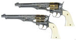 HUBLEY “COLT 45” CAP GUNS IN DOUBLE HOLSTER SET.