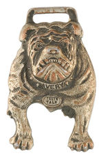 "AVERY/TEETH TALK" FARM EQUIPMENT FIGURAL BULLDOG WATCH FOB.