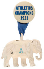 "ATHLETICS CHAMPIONS 1931" WITH CELLULOID ELEPHANT DISPLAYING THEIR LOGO.