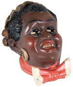 BLACK FIGURAL CHARACTER TERRA COTTA BANK.