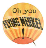 "OH YOU FLYING MERKEL" MOTORCYCLE BUTTON.