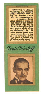 "BORIS KARLOFF" MATCH COVER WITH FRANKENSTEIN REFERENCE.