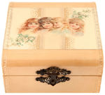 CELLULOID COVERED BOX WITH CHOICE LID GRAPHICS OF CHILDREN.