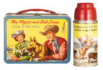 "ROY ROGERS AND DALE EVANS DOUBLE R BAR RANCH" METAL LUNCH BOX WITH THERMOS.