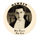 "BELA LUGOSI FAN CLUB" MEMBER BUTTON.