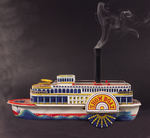 "BATTERY OPERATED SHOWBOAT WITH WHISTLE AND SMOKE."