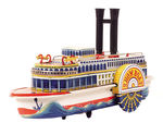 "BATTERY OPERATED SHOWBOAT WITH WHISTLE AND SMOKE."