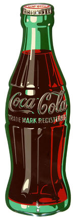 “COCA-COLA” BOTTLE SHAPED TIN SIGN.