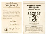 "THE SECRET 3" CLUB MEMBER CODE BOOK, HQ COVER LETTER.