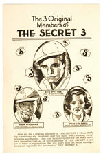 "THE SECRET 3" CLUB MEMBER CODE BOOK, HQ COVER LETTER.