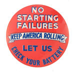 AUTO INDUSTRY PATRIOTIC "KEEP AMERICA ROLLING" LARGE BUTTON.