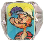 POPEYE AND FRIENDS FLASHER RINGS ON RARE 1960s METALLIC PURPLE PLASTIC BASES.