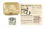 LONE RANGER FILM AND FILMSTRIP RING WITH MAILER AND ORDER FORMS.