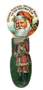 SANTA BUTTON WITH LITHO TIN CLICKER BODY PROMOTES CLUB.