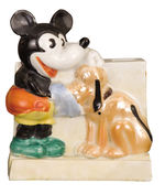 MICKEY MOUSE WITH PLUTO GLAZED BISQUE TOOTHBRUSH HOLDER.