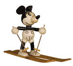 MICKEY MOUSE ON SKIS ARTICULATED WOOD FIGURE.