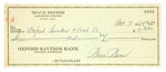 LONE RANGER/BRACE BEEMER SIGNED CHECK/MATCH BOOK.