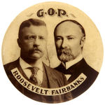 SCARCE REAL PHOTO JUGATE BUTTON “G.O.P. ROOSEVELT FAIRBANKS.”