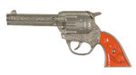 "GENE AUTRY" LONG BARREL CAST IRON CAP GUN WITH ENGRAVING BY KENTON.