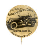 "HOUSING AMERICAN-LA FRANCE ENGINE" RARE 1924 REAL PHOTO BUTTON.