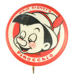 "WALT DISNEY'S PINOCCHIO" 1940 PREMIUM BUTTON.