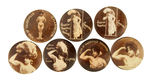 "CHARMION" VAUDEVILLE STRONG LADY COLLECTION OF SEVEN BUTTONS.