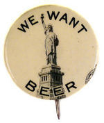 "WE WANT BEER" WITH STATUE OF LIBERTY.