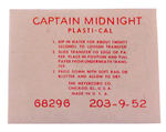 CAPTAIN MIDNIGHT UNUSED 1953 OVALTINE MUG DECAL.