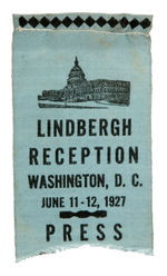 RARE "PRESS" RIBBON FOR HISTORIC "LINDBERGH RECEPTION."