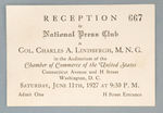 "NATIONAL PRESS CLUB RECEPTION" TICKET FOR EVENT HONORING LINDBERGH.