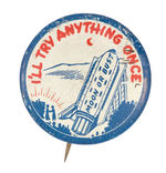 "MOON OR BUST" PRE-SPACE AGE CARTOON LITHO BUTTON.