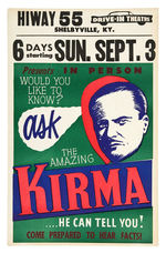 "THE AMAZING KIRMA" MAGIC POSTER.