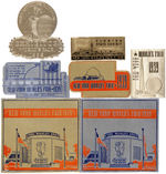 NEW YORK WORLD'S FAIR 1939-1940 UNUSED STICKER & FILE CARD LOT, MANY WITH TRYLON & PERISPHERE.