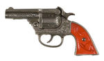 "GENE AUTRY" SHORT BARREL CAST IRON CAP GUN WITH ENGRAVING BY KENTON.