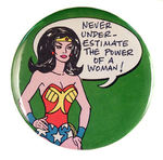 WONDER WOMAN FEMINIST CARTOON BUTTON.