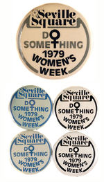 "WOMEN'S WEEK 1979" BUTTON AND FOUR PROOFS.