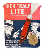 "DICK TRACY LITE" FLASHLIGHT WITH BRASS SHIELD ON ORIGINAL CARD.