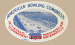 BOWLING EVENT PIN W/1930s INDIANAPOLIS RACE SCENE.