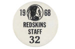 "REDSKINS STAFF 1968" BUTTON FROM HAKE COLLECTION & CPB.