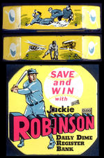 "SAVE AND WIN WITH JACKIE ROBINSON DAILY DIME REGISTER BANK."