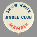 "MEMBER SNOW WHITE JINGLE CLUB" RARE TEXT BUTTON FROM HAKE'S COLLECTION & CPB.