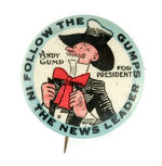 "FOLLOW THE GUMPS IN THE NEWS LEADER" 1924 BUTTON FROM HAKE COLLECTION & CPB.