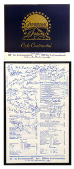 PARAMOUNT PROMOTIONAL MENU W/FACSIMILE AUTOGRAPHS.