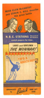 LOUIS-SCHMELING 1936 FIGHT PROMO MATCHBOOK.