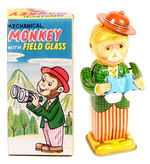 "MONKEY WITH FIELD GLASS" BOXED WINDUP.