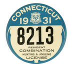 "CONNECTICUT 1931 COMBINATION HUNTING & ANGLING LICENSE."