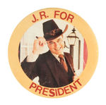 "J.R. FOR PRESIDENT" HIGH QUALITY 1980 PHOTO BUTTON.