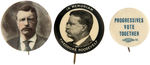 ROOSEVELT PORTRAIT, MEMORIAL AND “PROGRESSIVES” BUTTON TRIO.