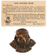 "DOC SAVAGE CLUB" PULP MAGAZINE MEMBERS LAPEL STUD W/RARE CARD.